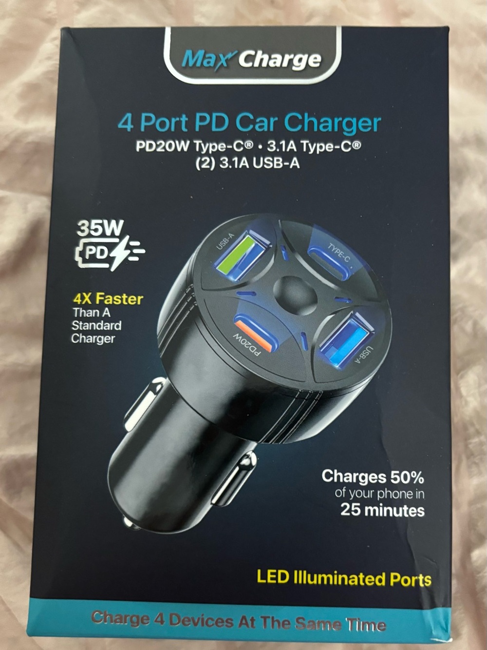 4-Port PD 35W Car Charger - Black